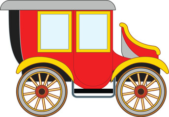 Wall Mural - Red and yellow vintage horse carriage isolated on white background, perfect for retro transportation themes