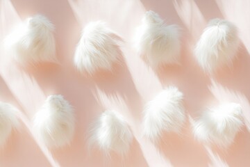 Poster - Pattern of White Cat Fur Tufts on Pastel Pink Background – Sunny Day Vibes with Shadows Creating Depth