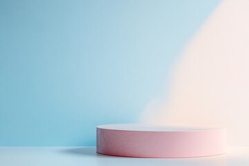 Poster - Ethereal Pastel Pink Surface with Light Blue Toy Mouse for Serene Branding and Promotional Concept