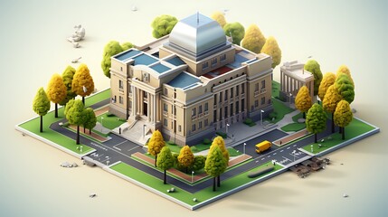 Wall Mural - An iconic isometric university building, its architecture blending modern design with classical elements.