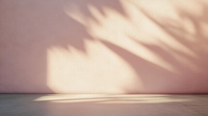 Poster - Calm Pastel Pink Stucco Wall with Soft Sunrise Light Beams, Urban Minimalist Scene, Tranquil Atmosphere