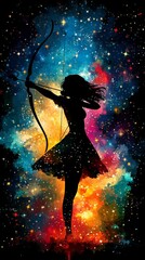 Wall Mural - A stylish and mystical tank top design featuring the Sagittarius zodiac archer with a cosmic background and vibrant colors ideal for those who are adventurous and freespirited