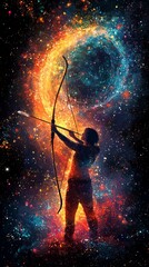Wall Mural - A stylish and mystical tank top design featuring the Sagittarius zodiac archer with a cosmic background and vibrant colors ideal for those who are adventurous and freespirited
