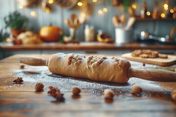 Rolling in Labor: Hand Grabs Rolling Pin on Light Wooden Background for Labor Day Baking