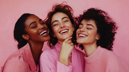 Poster - Different races, women, pink, girly, high-end look, joy, happiness,