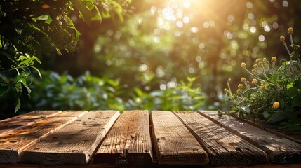 rough wooden table on a summer background