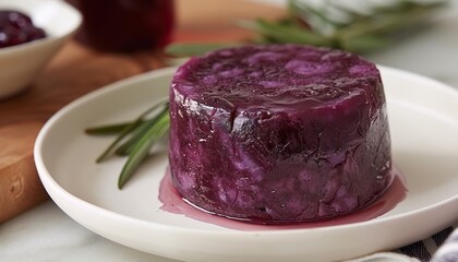 Wall Mural - A purple mid autumn moon cake on a white plate. 