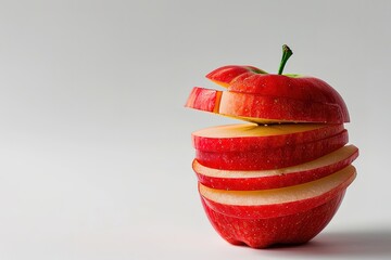 Wall Mural - A red apple is sliced into pieces and placed on a white background