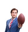 © Elnur - Young elegant man with rugby ball isolated on white