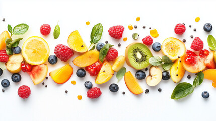 Wall Mural - fruit salad on white background