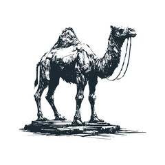 Canvas Print - The camel. Black white vector logo illustration