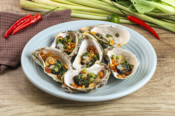 Wall Mural - Baked oysters with green onion