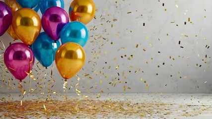 Celebration background with confetti and balloons, Ai Generated