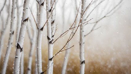 A rainy day in a birch grove.