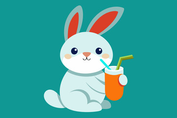 Cute rabbit bunny drink carrot juice vector illustration