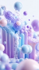 Poster - Colorful abstract composition featuring spheres and tubes in pastel shades, creating a dreamy, playful atmosphere.