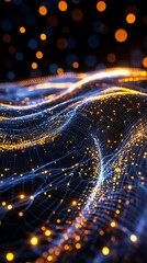 Poster - Vibrant abstract background showcasing flowing lines and glowing particles, perfect for technology or digital designs.