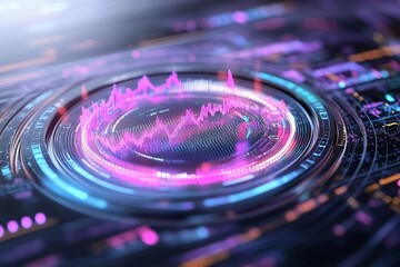 Poster - Vibrant digital visualization with abstract waves and glowing elements, perfect for technology and innovation themes.