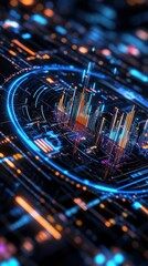 Poster - Vibrant digital technology abstract featuring colorful data visualization with glowing lines and intricate patterns.