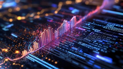 Poster - A vivid visualization of data analytics, showcasing bright graphs and glowing lines against a dark digital backdrop.