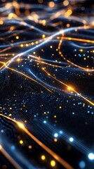Poster - Abstract digital background with glowing lines and particles, representing technology and innovation in a vibrant color scheme.