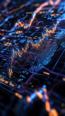 Poster - Abstract digital data visualization with bright graphs and dynamic lines, reflecting trends and analytics in technology.