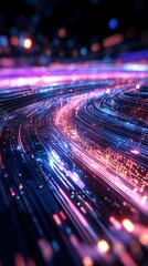 Poster - Abstract light trails create a vibrant, dynamic background with colorful glowing lines and digital effects for modern designs.