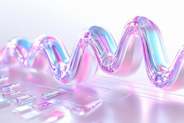 Poster - Abstract wave design with glossy pink and blue colors, ideal for modern backgrounds and creative projects.