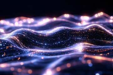 Poster - Abstract waves of light shimmer with vibrant colors, creating a mesmerizing visual effect, perfect for digital and modern designs.