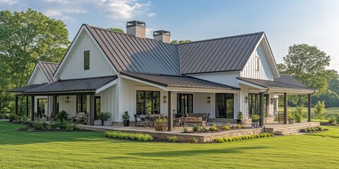 Canvas Print - Large White House with Black Roof