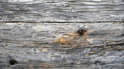 Poster - A close-up image of a weathered gray wooden plank with visible knots, grain patterns, and signs of aging.