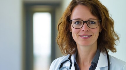 Wall Mural - woman, doctor, glasses, business, businesswoman, smiling, medicine, person, people, smile, face, beauty, professional, looking, health, stethoscope, medical, office, hospital, laboratory, one, nurse, 