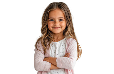 Poster - Portrait of a smiling young blonde girl standing with her arms crossed, isolated on transparent background