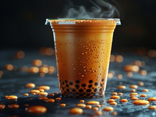 Poster - A bubble tea in a plastic cup. 