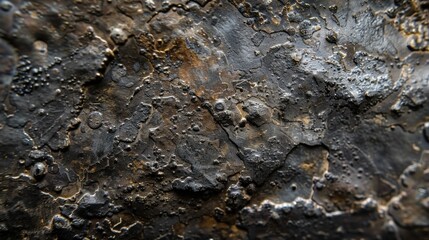 Poster - A close-up shot reveals the intricate, uneven texture of a weathered metal surface. The surface is covered in small, raised bumps and crevices, creating a rugged and aged appearance.
