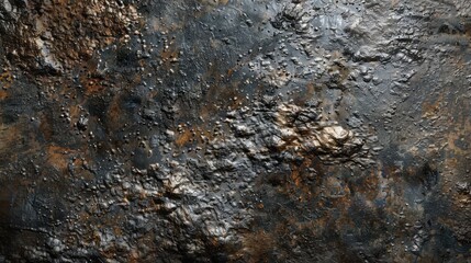 Poster - A close-up photograph captures the textured surface of a piece of metal that has undergone oxidation. The surface is covered in raised bumps and dips, with areas of rust and patina giving the metal a 