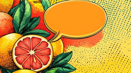 Citrus Fruit with Speech Bubble and Comic Book Style Background.