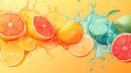 Wall Mural - Citrus Fruit Splash.