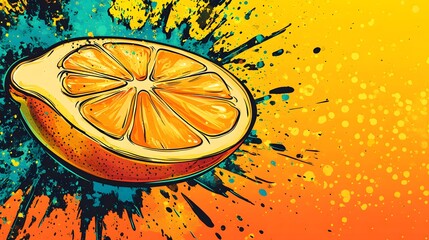 Wall Mural - orange slice with colorful splashes.