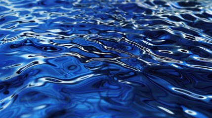 Poster - The image shows a close-up view of blue water rippling and reflecting light. The surface is smooth and shiny, with a soft, abstract pattern.