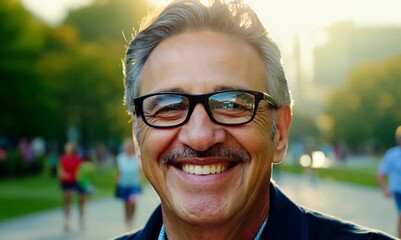 Poster - Portrait of a smiling senior man with glasses in the park.