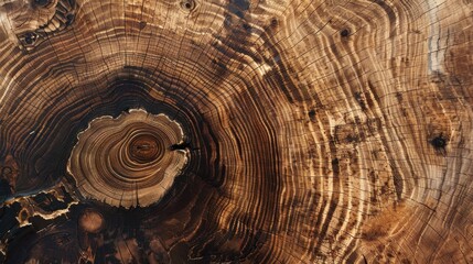 Poster - The image captures a detailed close-up of a tree trunk, revealing intricate patterns of wood grain and growth rings. The center of the trunk is highlighted, showcasing a tightly packed cluster of ring