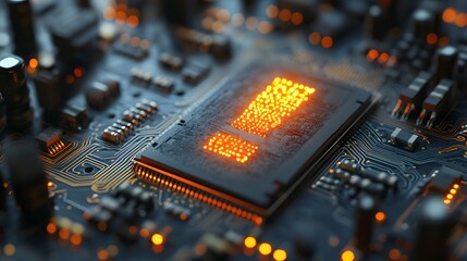 Canvas Print - Closeup of a glowing CPU on a computer motherboard.