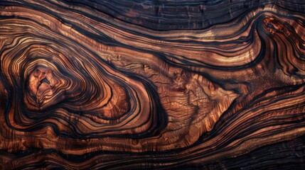 Poster - A close-up image showcases the intricate, swirling patterns of dark wood grain. The rich brown and black hues create a visually captivating texture, revealing the unique beauty of nature's artistry.