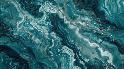 Aufkleber - A close-up abstract painting of swirling teal, white, and gold liquid creating a marbleized effect.