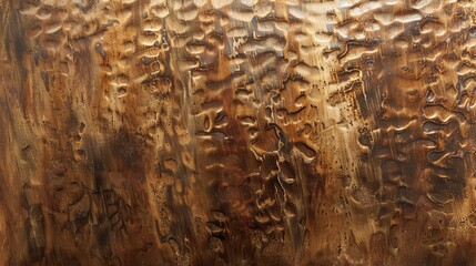 Aufkleber - A close-up view of a hammered copper metal surface, revealing its intricate texture with raised and indented areas. The metal has a warm brown color with subtle golden highlights, creating a rich and 