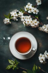 Poster - Cup of Tea with White Flowers