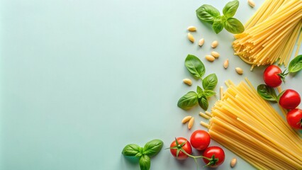 Flatlay of fresh spaghetti on a pastel background, spaghetti, pasta, food, Italian, cuisine, meal, dinner, fresh, raw