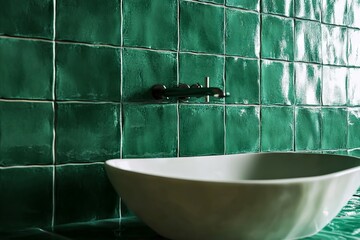 Wall Mural - A white bowl sitting on top of a counter next to a sink