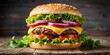 © lapeepon - Close-up of a delicious double cheeseburger loaded with fresh ingredients like lettuce, tomatoes